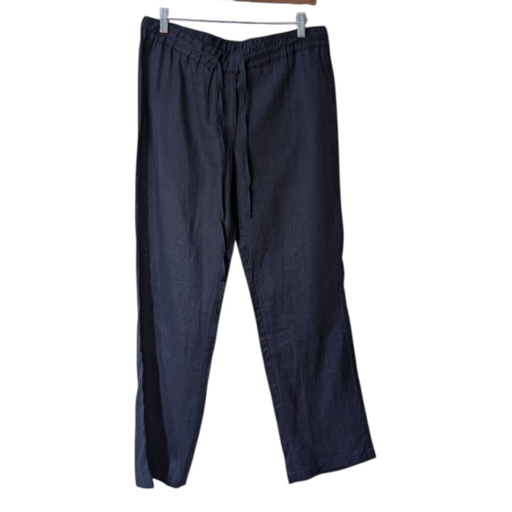 By Together 100% Linen Elastic Waist Pull On Pants Drawstring Navy Size S